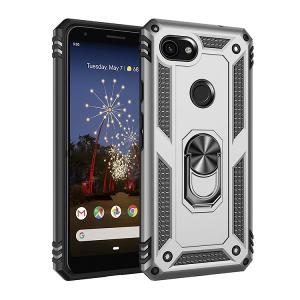 Armor Hybrid Military Case with Ring Kickstand for Google Pixel 3a - Silver