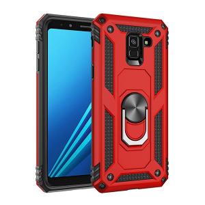 Armor Hybrid Military Case with Ring Kickstand for Samsung Galaxy A8 (2018) - Red