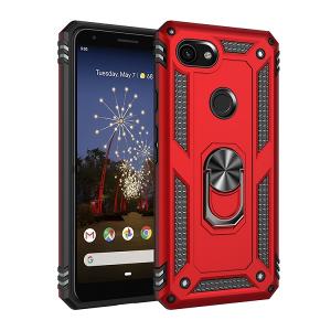 Armor Hybrid Military Case with Ring Kickstand for Google Pixel 3a - Red