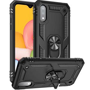 Armor Hybrid Military Case with Ring Kickstand for Samsung Galaxy A01 - Black