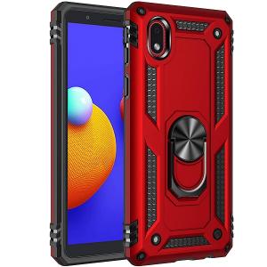 Armor Hybrid Military Case with Ring Kickstand for Samsung Galaxy A01 Core - Red