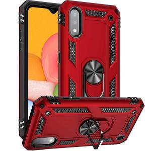 Armor Hybrid Military Case with Ring Kickstand for Samsung Galaxy A01 - Red
