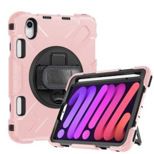 Armor Case with 360 Rotating Stand with Hand Strap for Apple iPad Mini 6 / Mini 7 - Pink