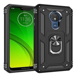 Armor Hybrid Military Case with Ring Kickstand for Moto G7 Power - Black