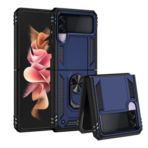 Armor Hybrid Military Case with Ring Kickstand for Samsung Galaxy Z Flip 3 - Navy Blue