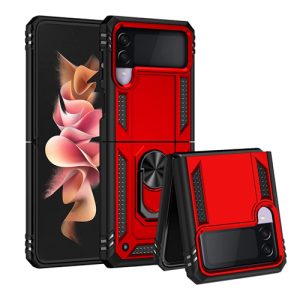 Armor Hybrid Military Case with Ring Kickstand for Samsung Galaxy Z Flip 3 - Red