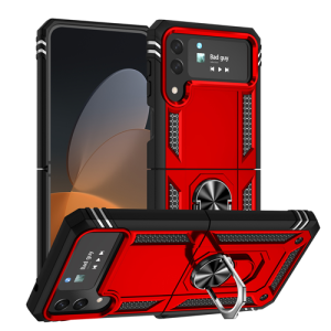 Armor Hybrid Military Case with Ring Kickstand for Samsung Galaxy Z Flip 4 - Red