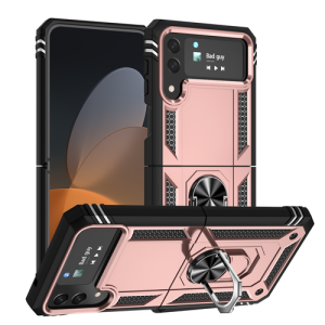 Armor Hybrid Military Case with Ring Kickstand for Samsung Galaxy Z Flip 4 - Rose Golden
