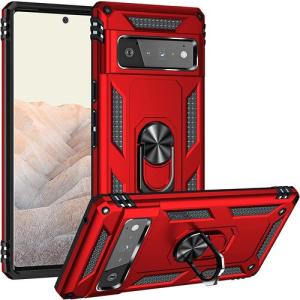 Armor Hybrid Military Case with Ring Kickstand for Google Pixel 7 - Red