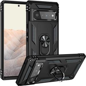 Armor Hybrid Military Case with Ring Kickstand for Google Pixel 7 - Black