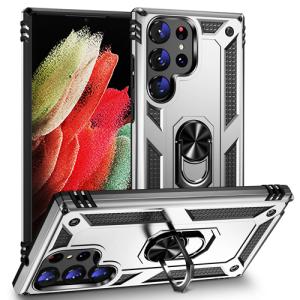Armor Hybrid Military Case with Ring Kickstand For Samsung Galaxy S23 Ultra - Silver