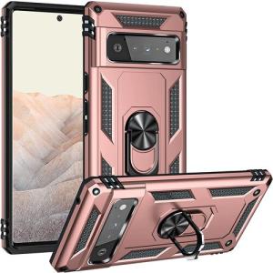 Armor Hybrid Military Case with Ring Kickstand for Google Pixel 6 - Rose Golden