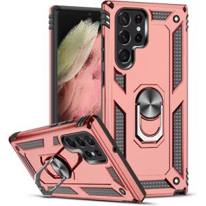Armor Hybrid Military Case with Ring Kickstand For Samsung Galaxy S22 Ultra - Rose Golden