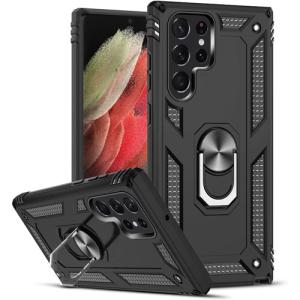Armor Hybrid Military Case with Ring Kickstand For Samsung Galaxy S22 Ultra - Black