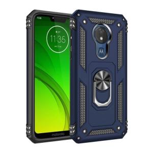 Armor Hybrid Military Case with Ring Kickstand for Moto G7 Power - Navy Blue
