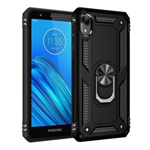 Armor Hybrid Military Case with Ring Kickstand for Moto E6 - Black