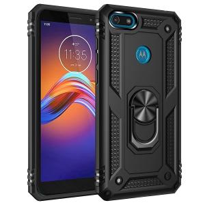 Armor Hybrid Military Case with Ring Kickstand for Moto E6 Play - Black