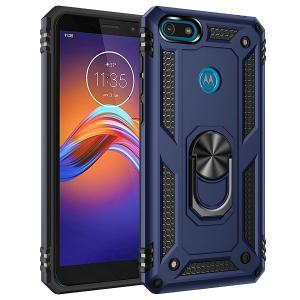 Armor Hybrid Military Case with Ring Kickstand for Moto E6 Play - Navy Blue