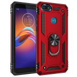 Armor Hybrid Military Case with Ring Kickstand for Moto E6 Play - Red
