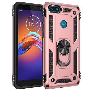 Armor Hybrid Military Case with Ring Kickstand for Moto E6 Play - Rose Golden