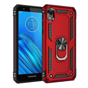 Armor Hybrid Military Case with Ring Kickstand for Moto E6 - Red