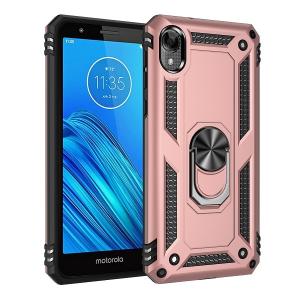 Armor Hybrid Military Case with Ring Kickstand for Moto E6 - Rose Golden