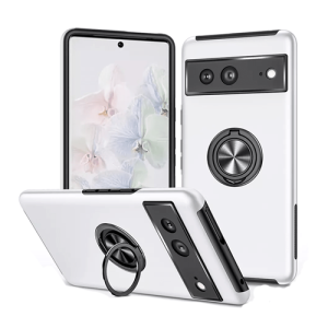 Hybrid Shock Absorbing Case with Kickstand for Google Pixel 7a - Silver