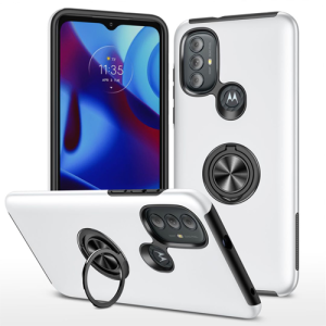 Hybrid Shock Absorbing Case with Kickstand for Moto G Pure / G Power (2022) / G Play (2023) - Silver