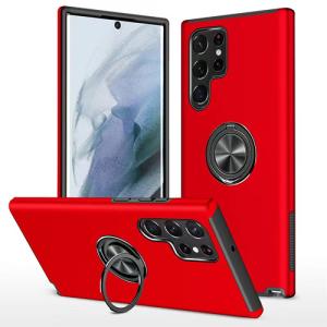 Hybrid Shock Absorbing Case with Kickstand for Samsung Galaxy S21 Ultra - Red