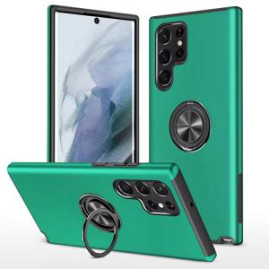 Hybrid Shock Absorbing Case with Kickstand for Samsung Galaxy S22 Ultra - Green
