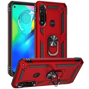 Armor Hybrid Military Case with Ring Kickstand for Moto E (2020) - Red