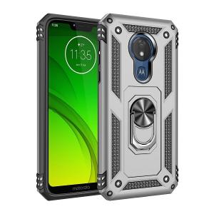 Armor Hybrid Military Case with Ring Kickstand for Moto G7 Power - Silver
