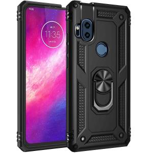 Armor Hybrid Military Case with Ring Kickstand for Moto One Hyper - Black