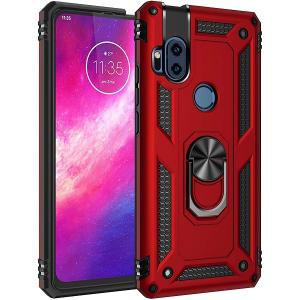 Armor Hybrid Military Case with Ring Kickstand for Moto One Hyper - Red