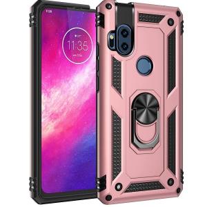 Armor Hybrid Military Case with Ring Kickstand for Moto One Hyper - Rose Golden