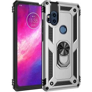Armor Hybrid Military Case with Ring Kickstand for Moto One Hyper - Silver