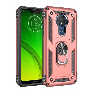 Armor Hybrid Military Case with Ring Kickstand for Moto G7 Power - Rose Golden