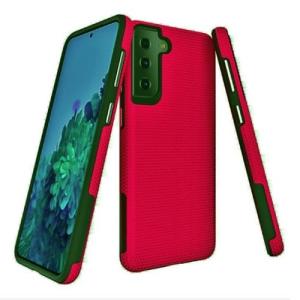 Triangle Shockproof Case with Anti Slip Grains for Samsung Galaxy S21 Plus 5G - Red