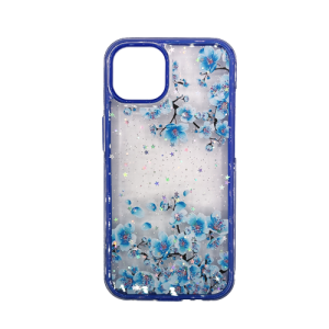 Transparent Case with Colored Flowers for Apple iPhone 14 Pro - Blue