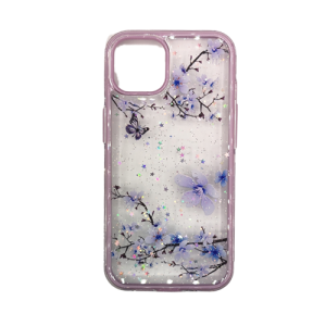 Transparent Case with Colored Flowers for Apple iPhone 14 Pro - Purple