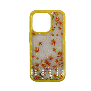 Transparent Case with Colored Flowers for Apple iPhone 14 Pro - Yellow