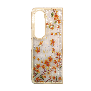Transparent Case with Colored Flowers for Samsung Galaxy Z Fold 3 / 4 - Gold