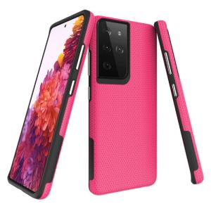 Triangle Shockproof Case with Anti Slip Grains for Samsung Galaxy S21 Ultra 5G - Hot Pink