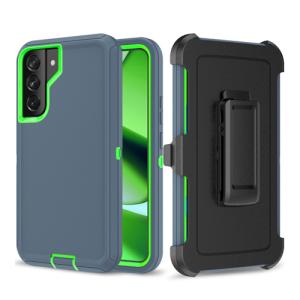 Triple Layer Protection Case & Belt Clip for Samsung Galaxy S22 Plus - Navy Blue - Green Line