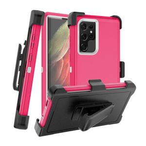 Triple Layer Protection Case & Belt Clip for Samsung Galaxy S22 Ultra - Pink