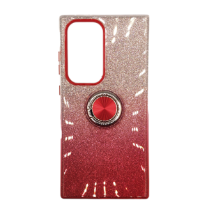 Two Tone Glitter with Kickstand Ring Case for Samsung Galaxy S23 - Red